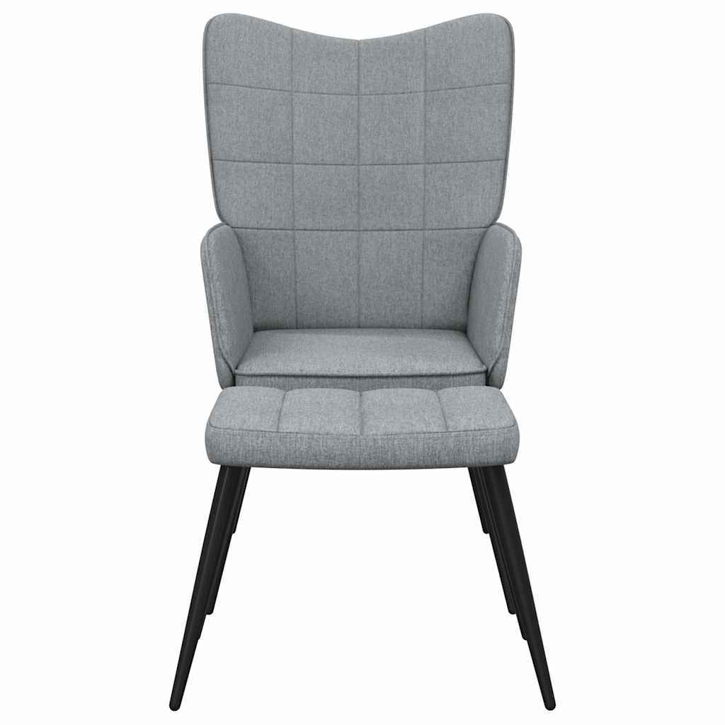 Relaxing Chair with a Stool Light Grey Fabric