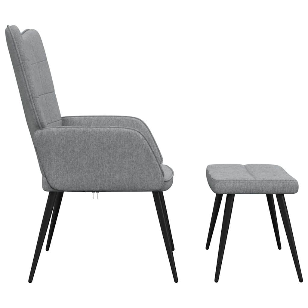 Relaxing Chair with a Stool Light Grey Fabric