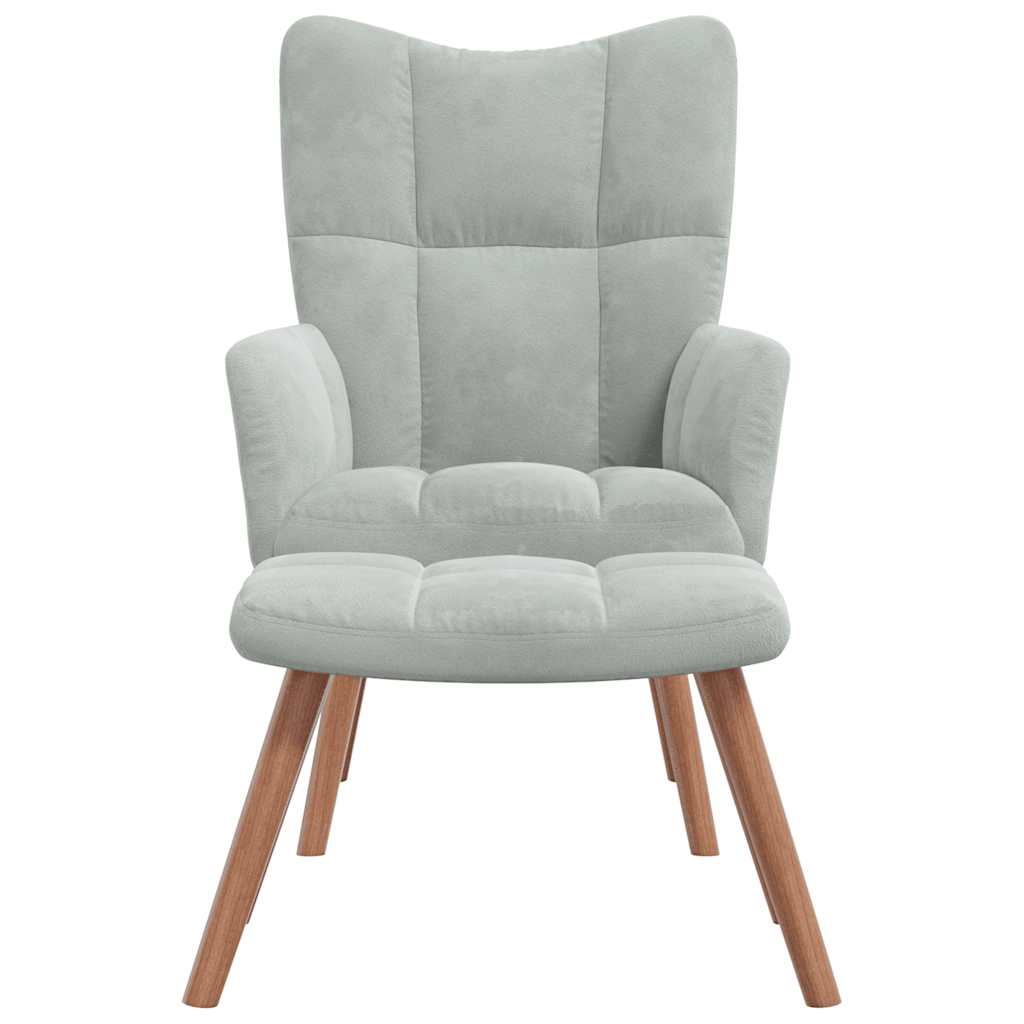 Relaxing Chair with a Stool Light Grey Velvet