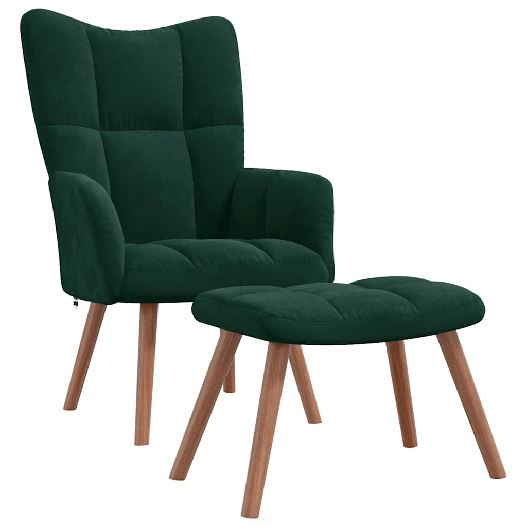 Relaxing Chair with a Stool Dark Green Velvet
