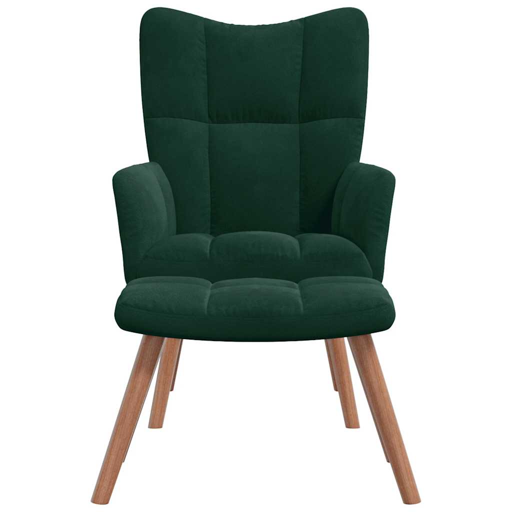 Relaxing Chair with a Stool Dark Green Velvet