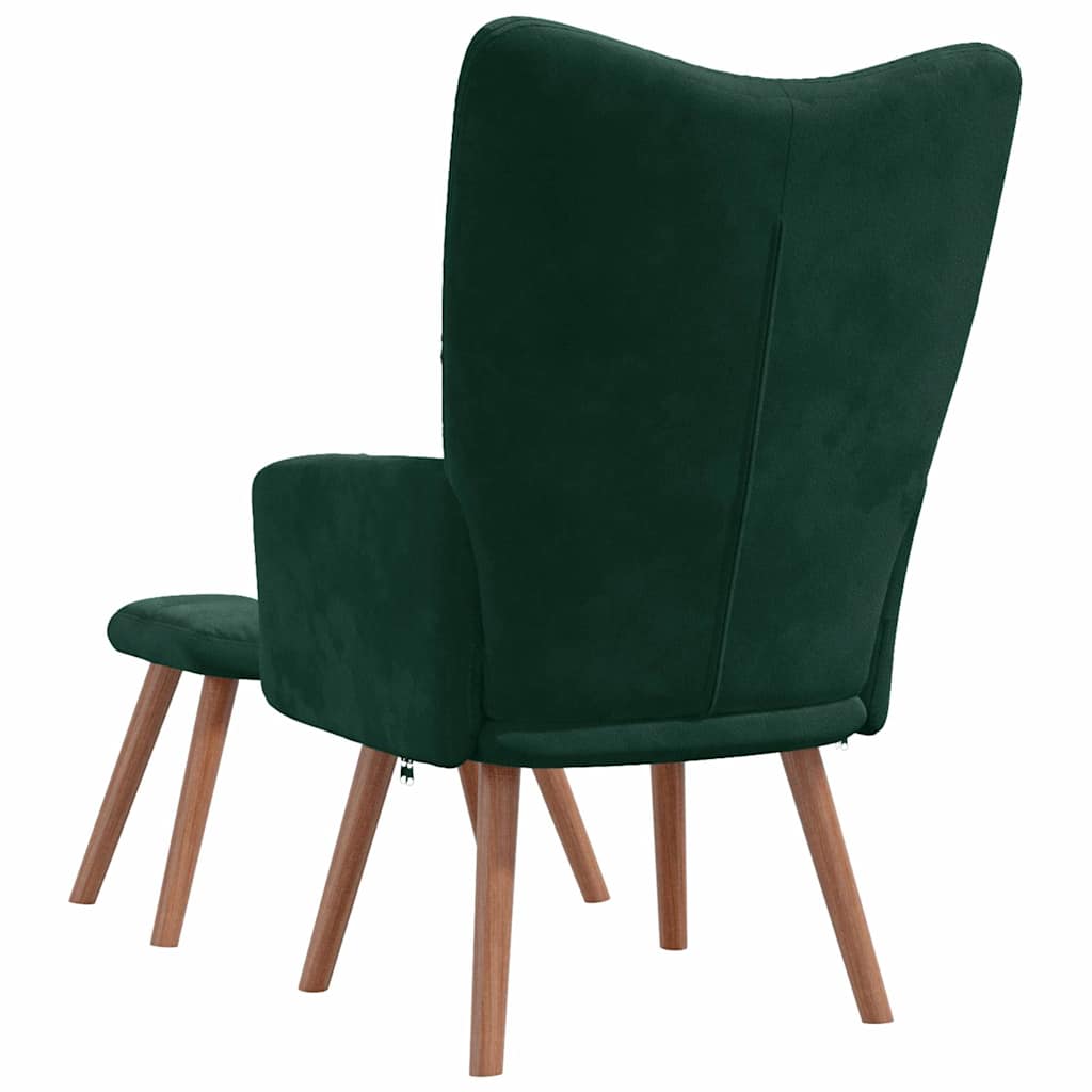Relaxing Chair with a Stool Dark Green Velvet