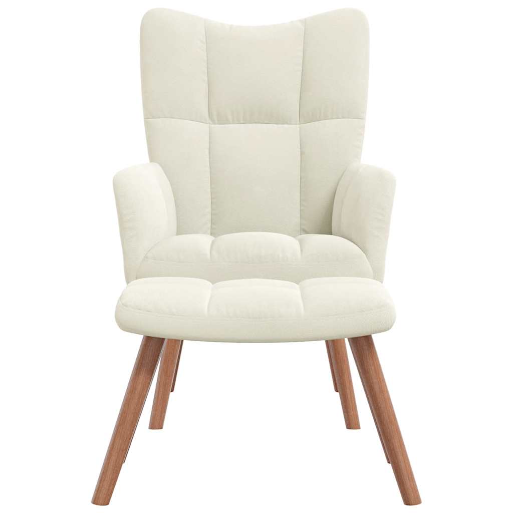 Relaxing Chair with a Stool Cream White Velvet