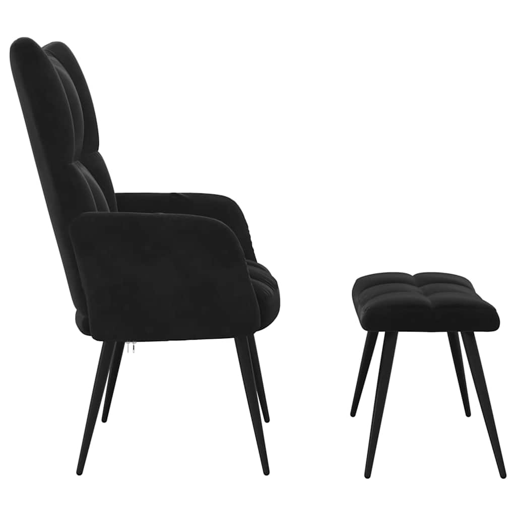 Relaxing Chair with a Stool Black Velvet