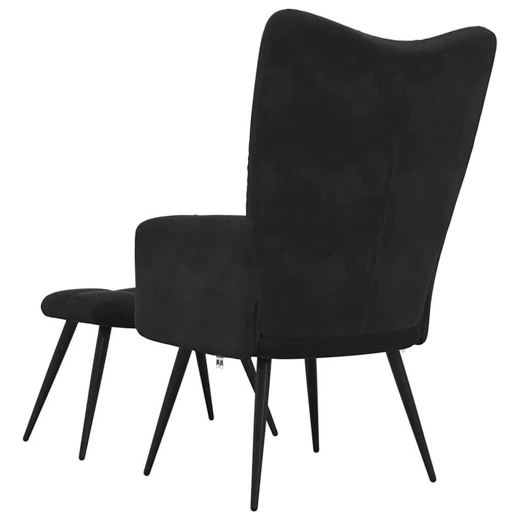 Relaxing Chair with a Stool Black Velvet