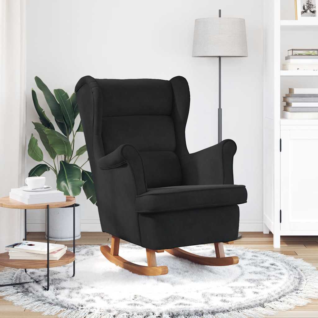 Rocking Chair Wingback Black Velvet and Solid Wood