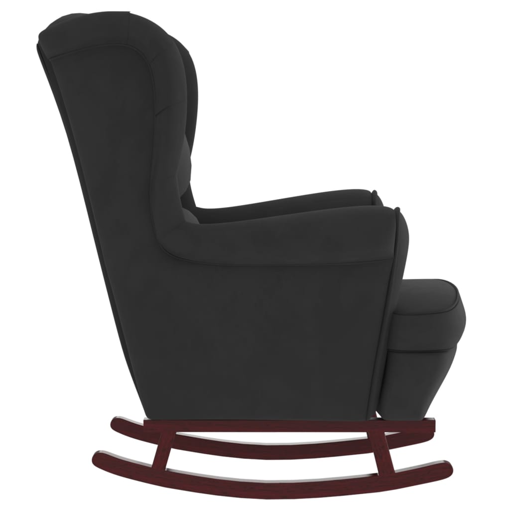 Rocking Chair Wingback Black Velvet and Solid Wood