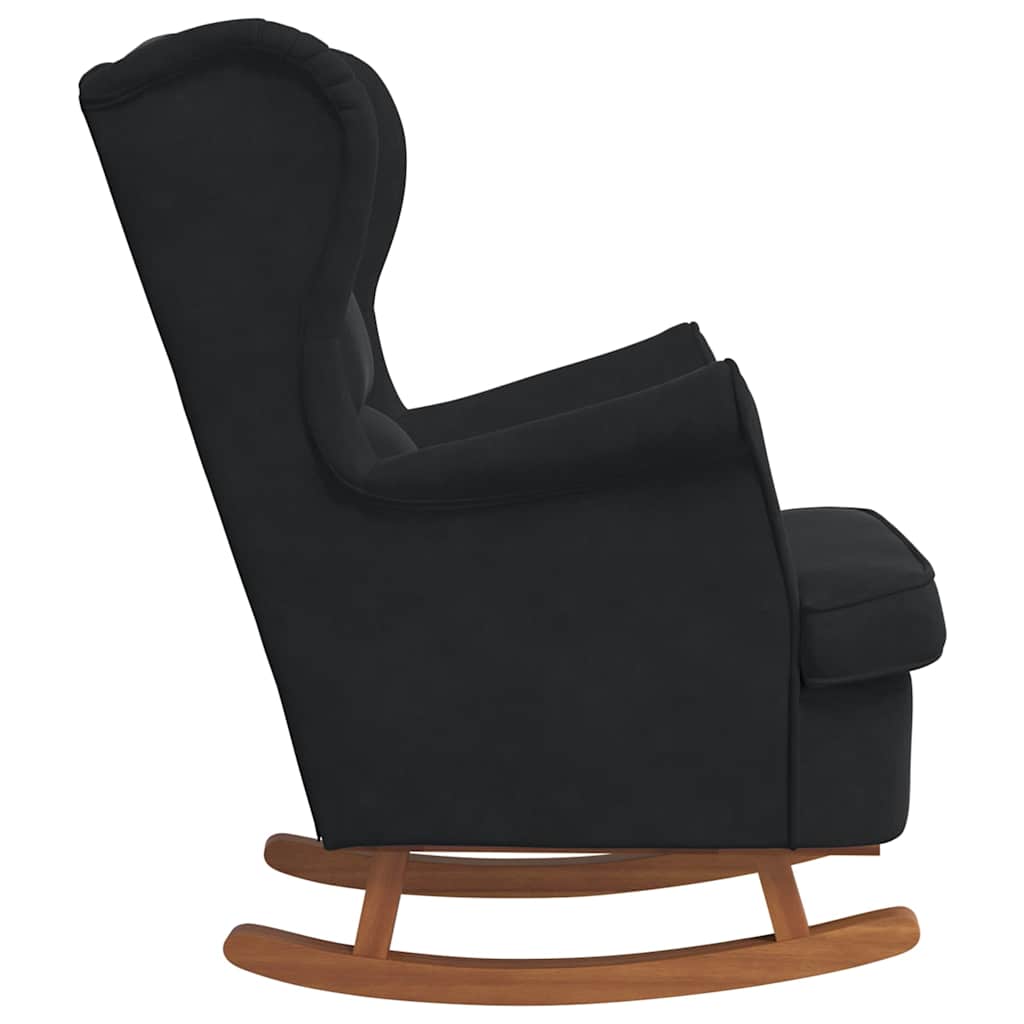 Rocking Chair Wingback Black Velvet and Solid Wood