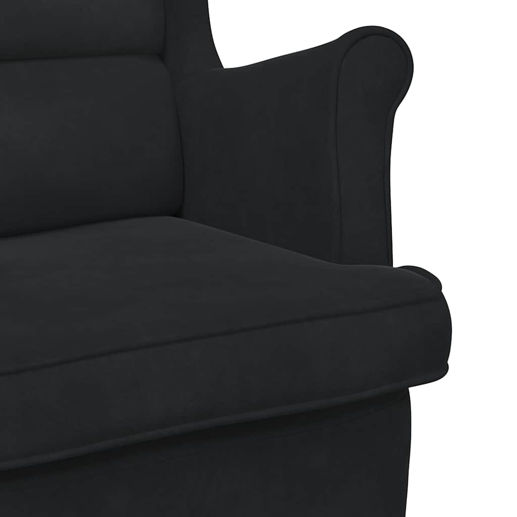 Rocking Chair Wingback Black Velvet and Solid Wood