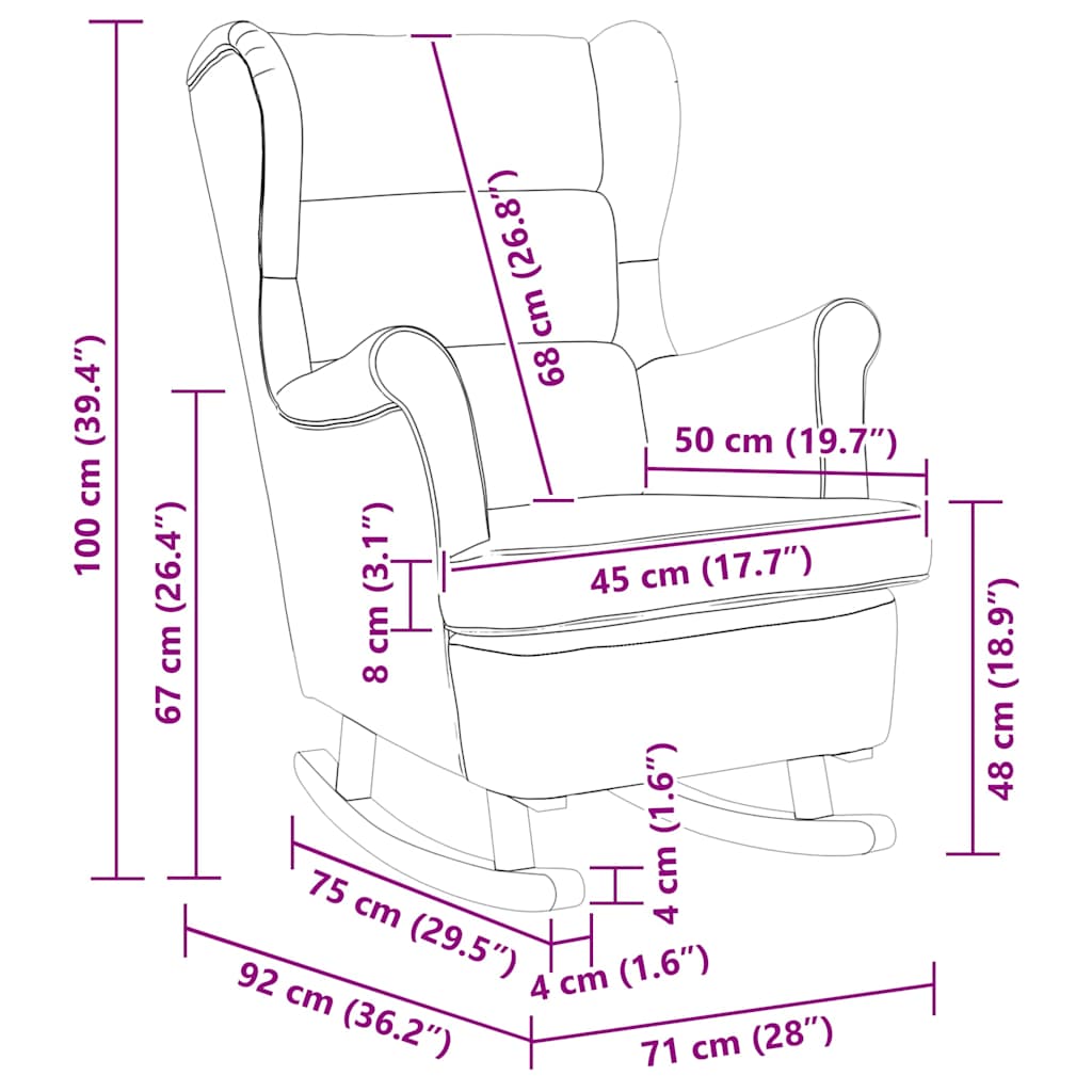 Rocking Chair Wingback Black Velvet and Solid Wood