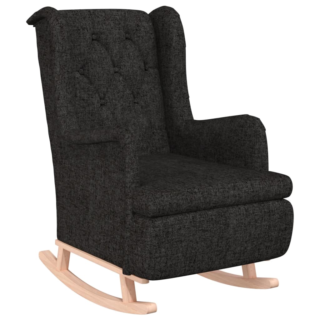 Armchair with Solid Rubber Wood Rocking Legs Black Fabric