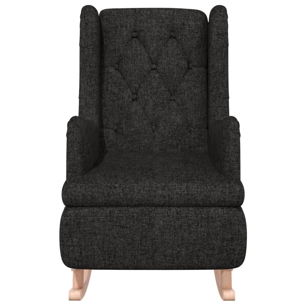 Armchair with Solid Rubber Wood Rocking Legs Black Fabric