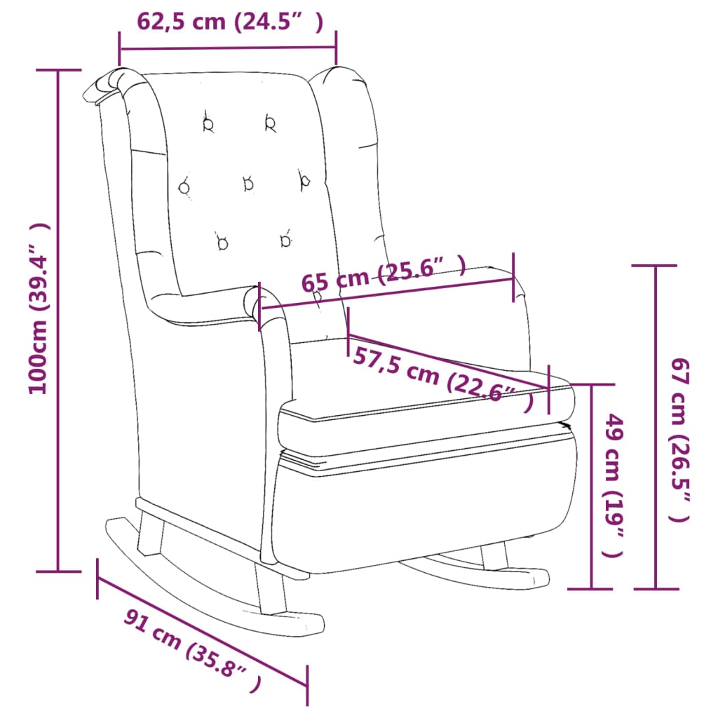 Armchair with Solid Rubber Wood Rocking Legs Black Fabric