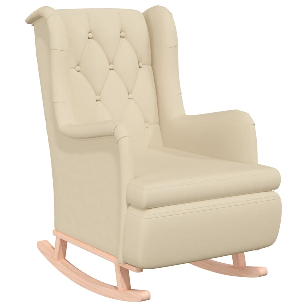 Armchair with Solid Rubber Wood Rocking Legs Cream Fabric