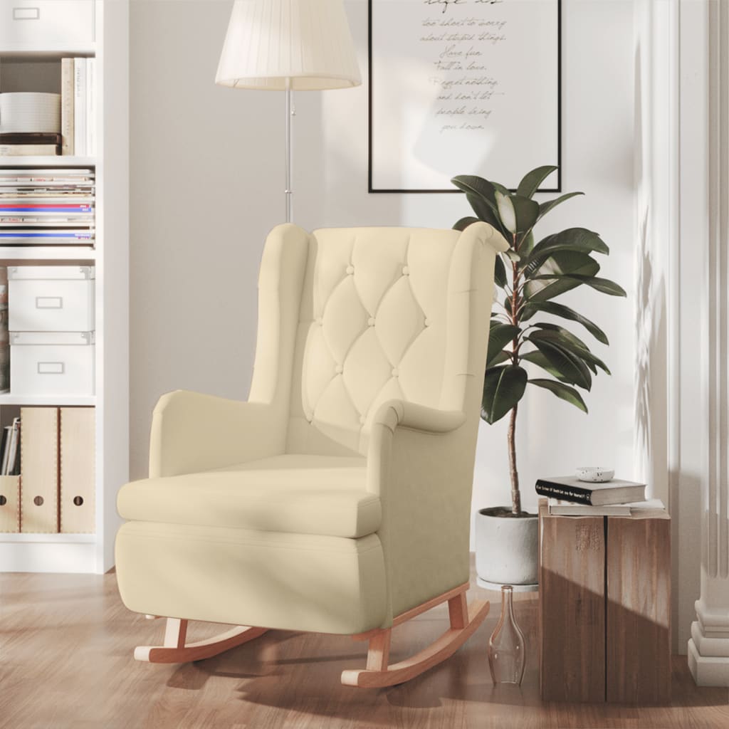 Armchair with Solid Rubber Wood Rocking Legs Cream Fabric