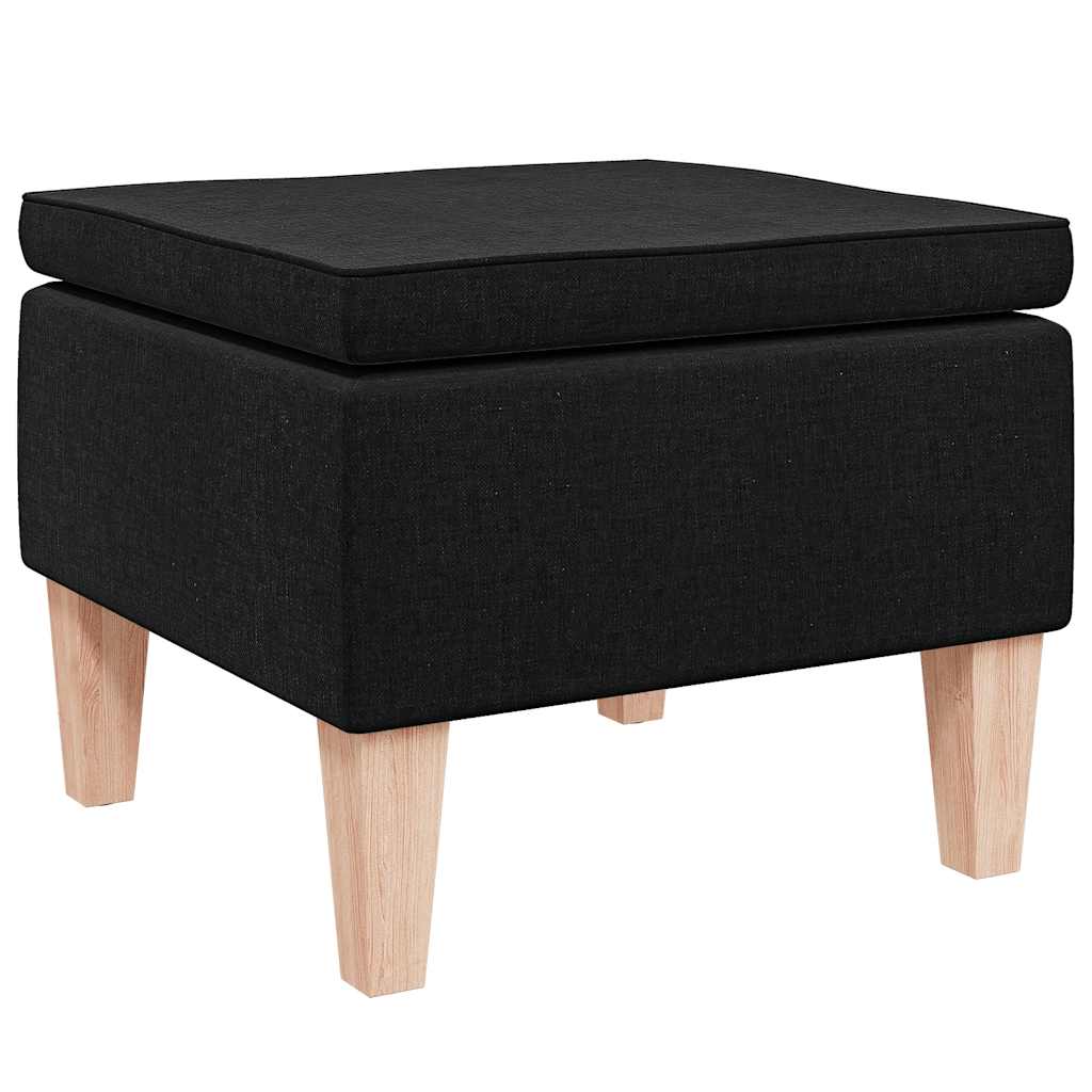 Stool with Wooden Legs Black Fabric