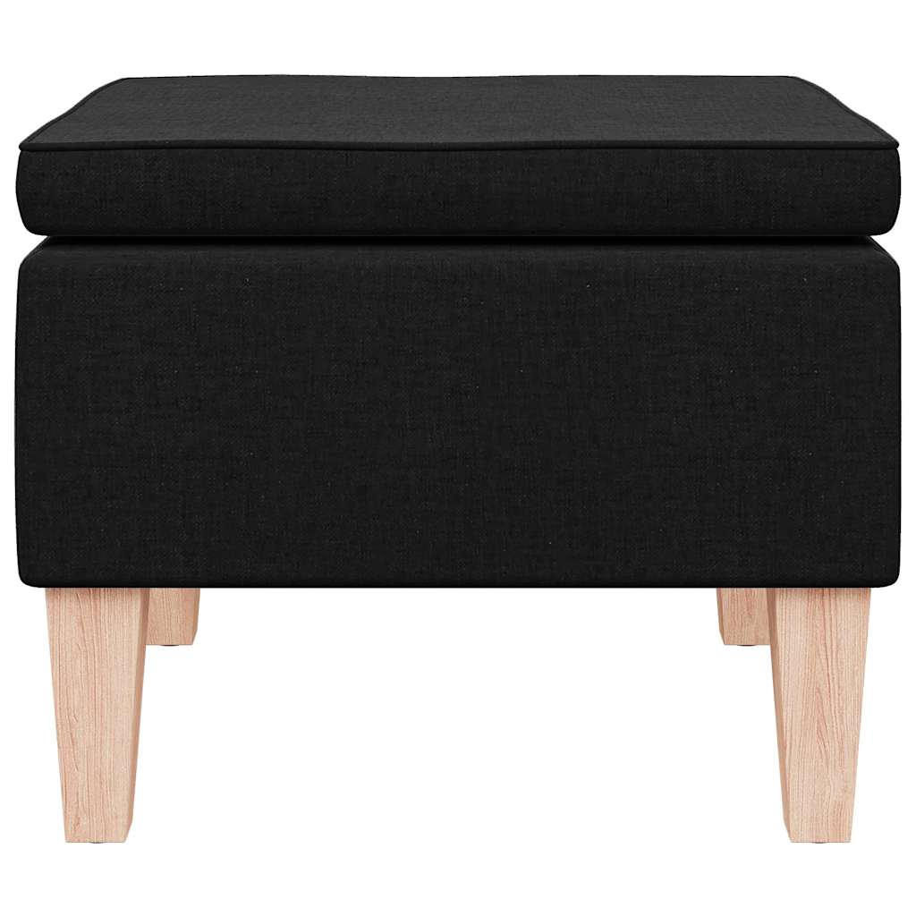 Stool with Wooden Legs Black Fabric