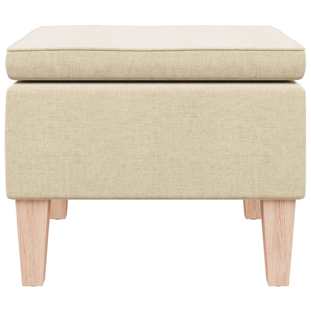 Stool with Wooden Legs Cream Fabric
