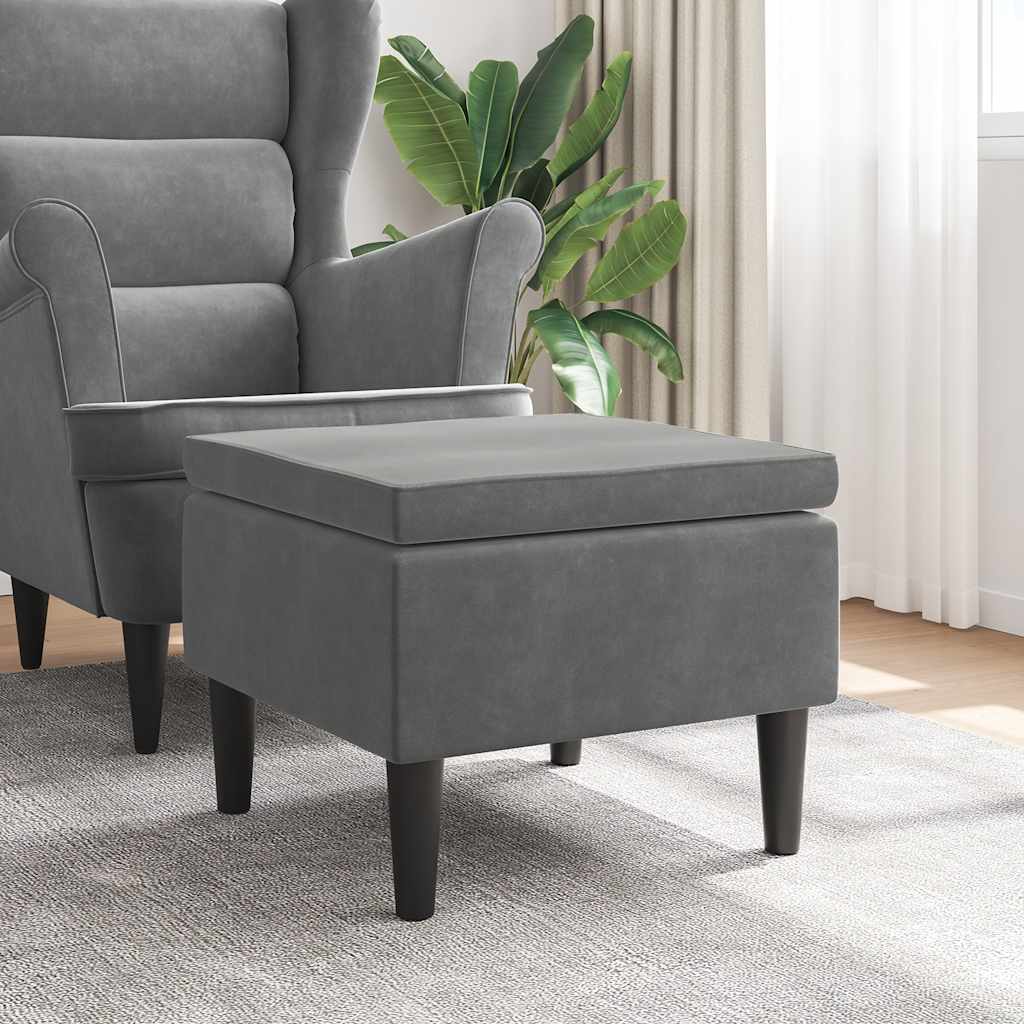 Stool with Wooden Legs Dark Grey Velvet