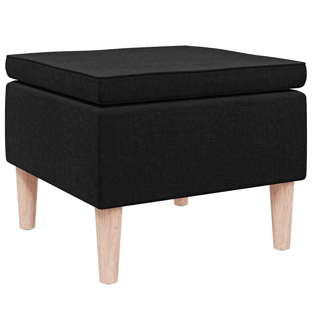 Stool with Wooden Legs Black Fabric