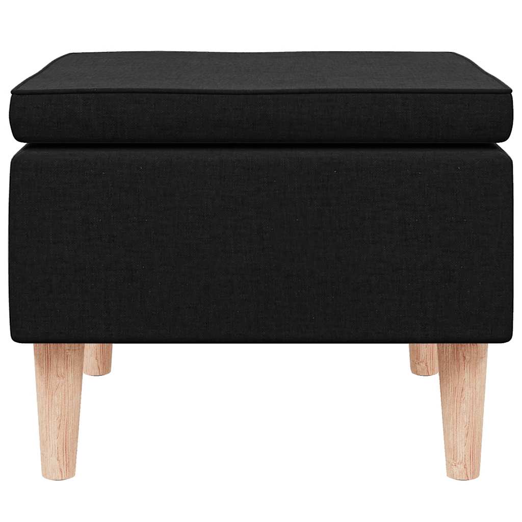 Stool with Wooden Legs Black Fabric