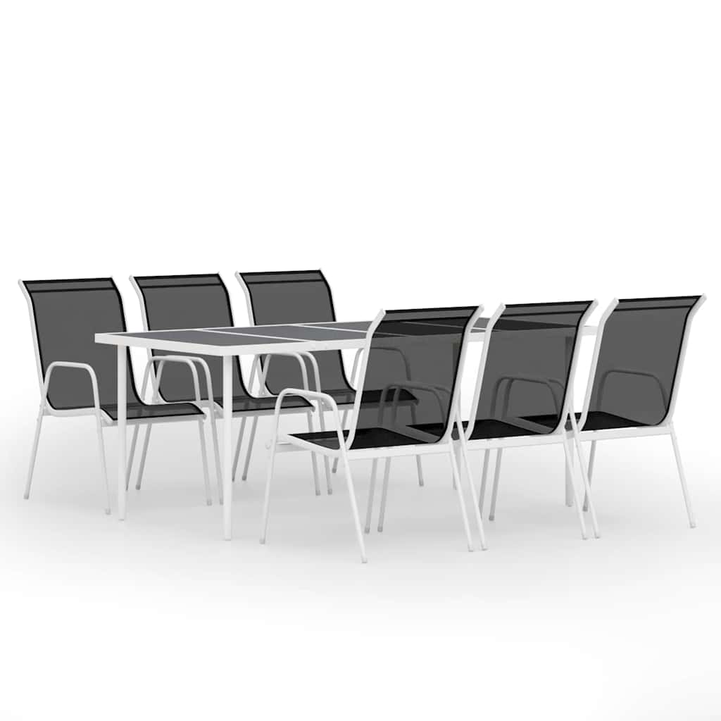 7 Piece Outdoor Dining Set Steel Black