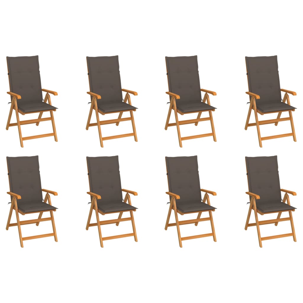 Reclining Folding Chairs with Cushions 8 pcs Solid Teak Wood