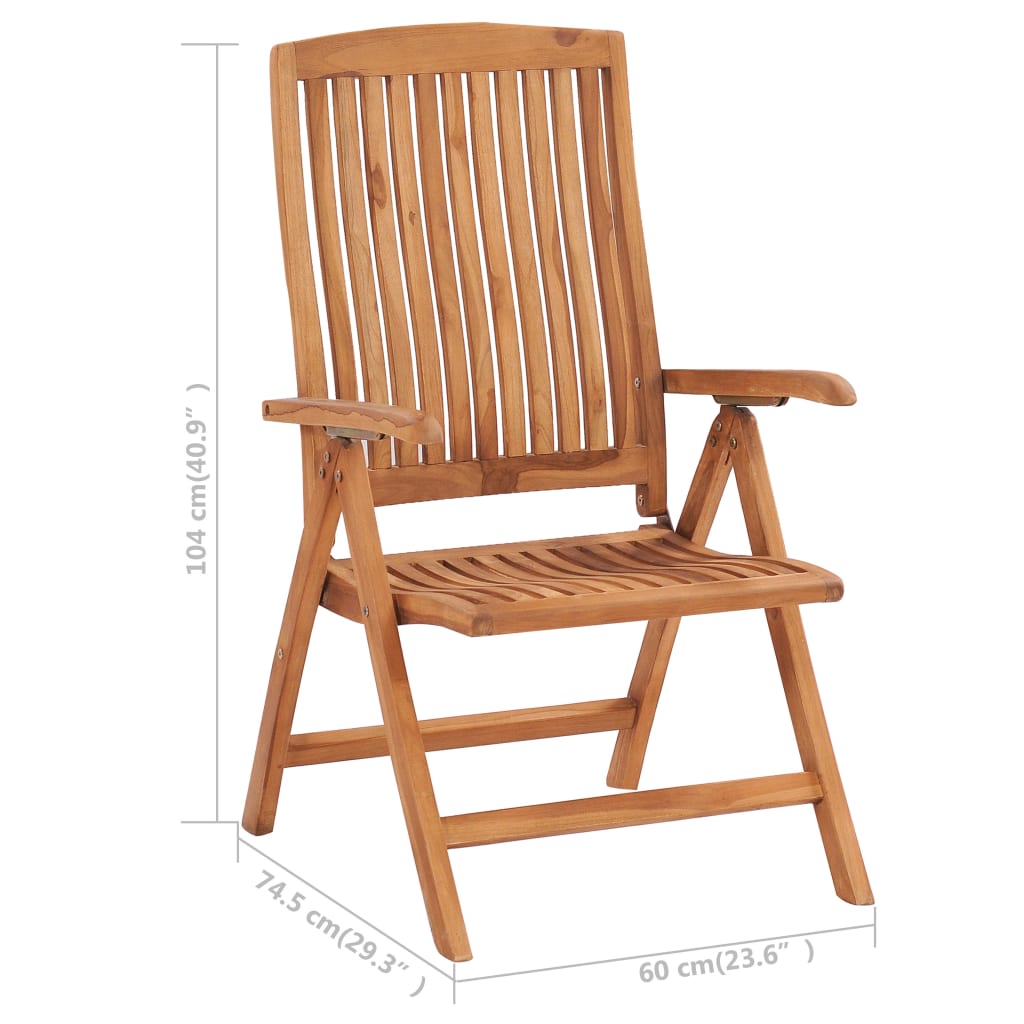 Reclining Folding Chairs with Cushions 8 pcs Solid Teak Wood