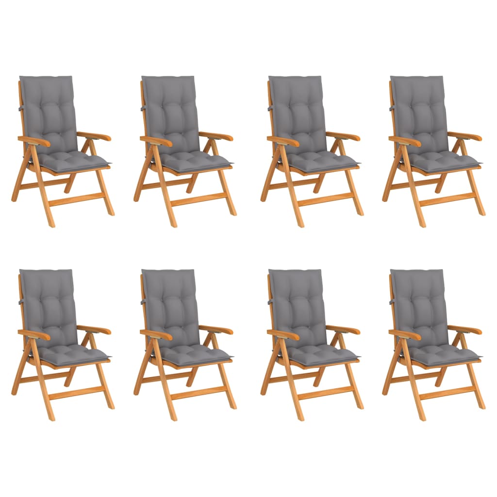 Reclining Folding Chairs with Cushions 8 pcs Solid Teak Wood
