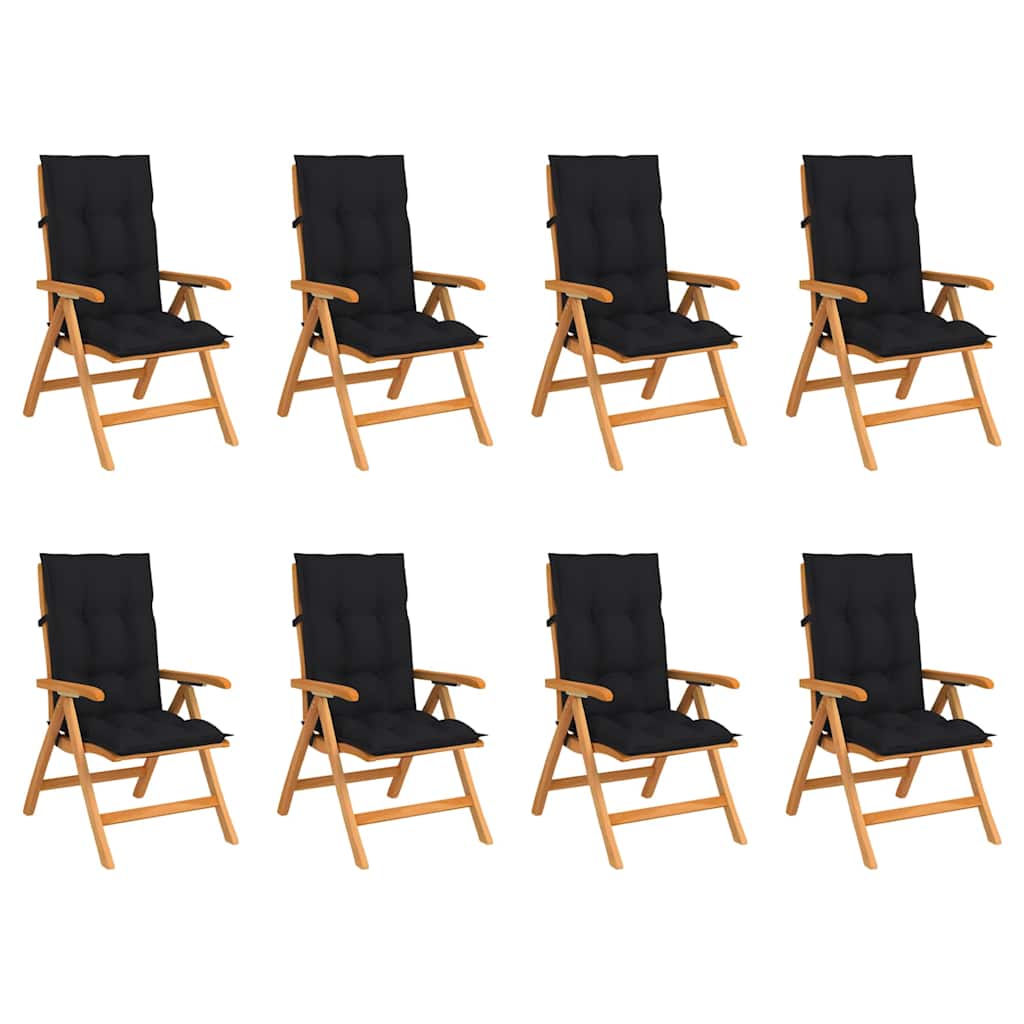 Reclining Folding Chairs with Cushions 8 pcs Solid Teak Wood