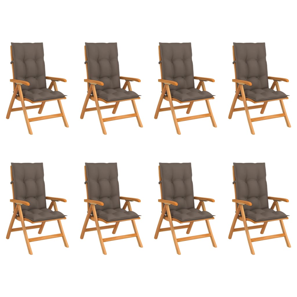Reclining Folding Chairs with Cushions 8 pcs Solid Teak Wood