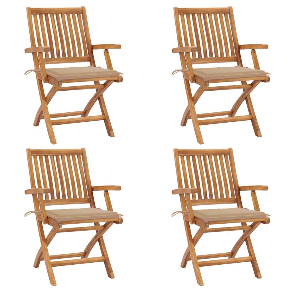 Folding Garden Chairs with Cushions 4 pcs Solid Teak Wood