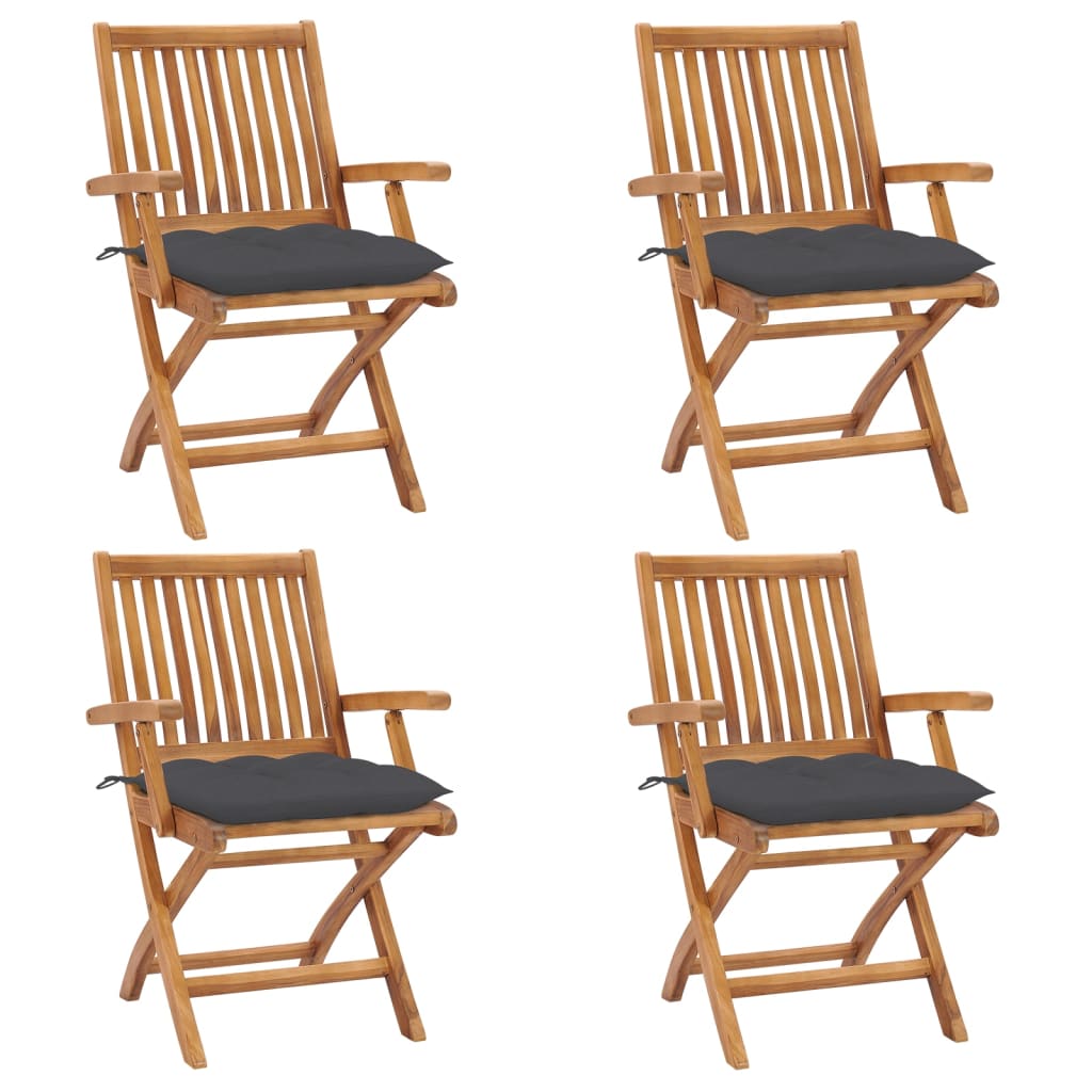 Folding Chairs with Cushions 4 pcs Solid Teak Wood