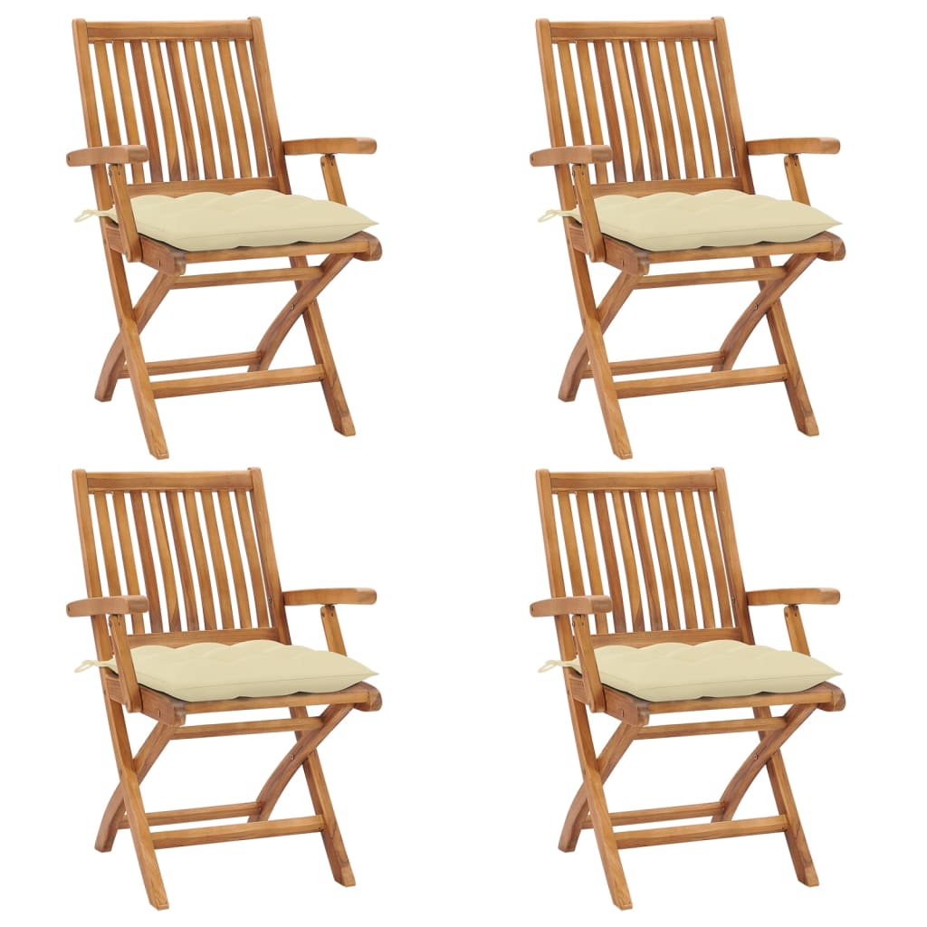 Folding Chairs with Cushions 4 pcs Solid Teak Wood