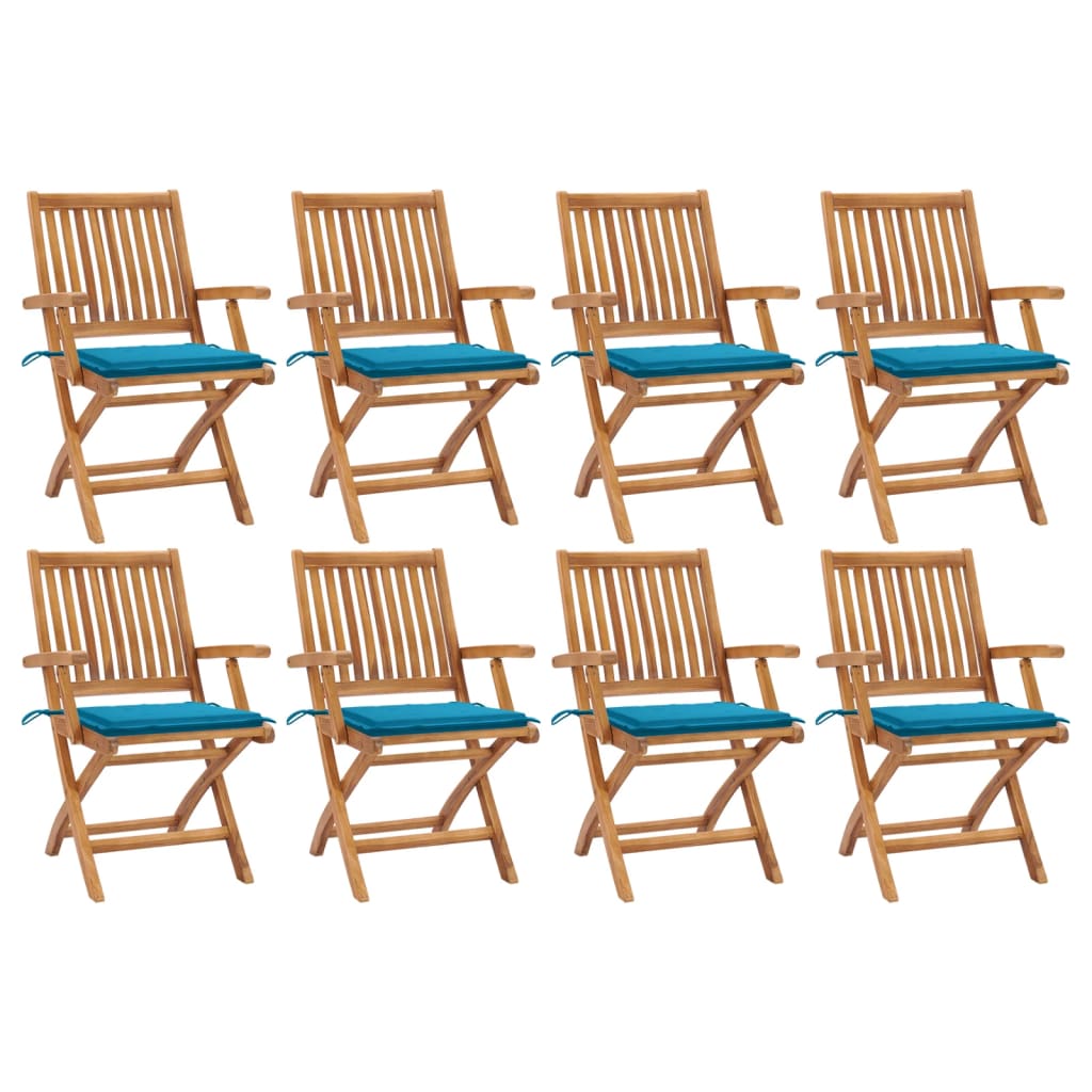 Folding Chairs with Cushions 8 pcs Solid Teak Wood