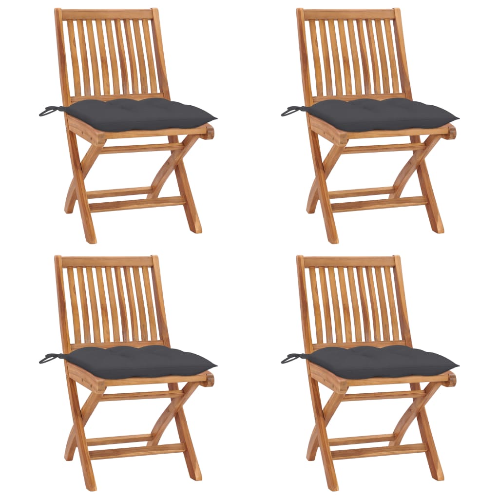 Folding Chairs with Cushions 4 pcs Solid Teak Wood
