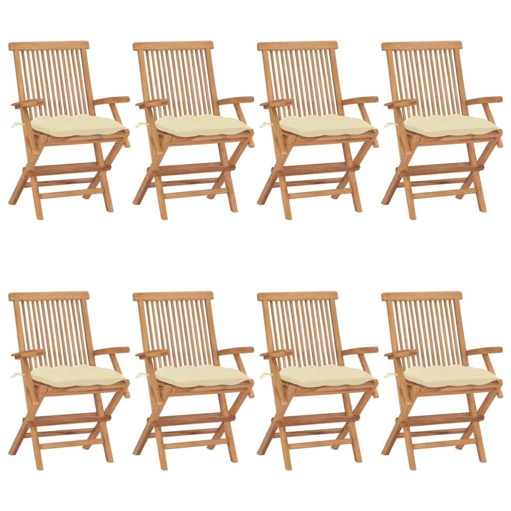 Garden Chairs with Cream White Cushions 8 pcs Solid Teak Wood