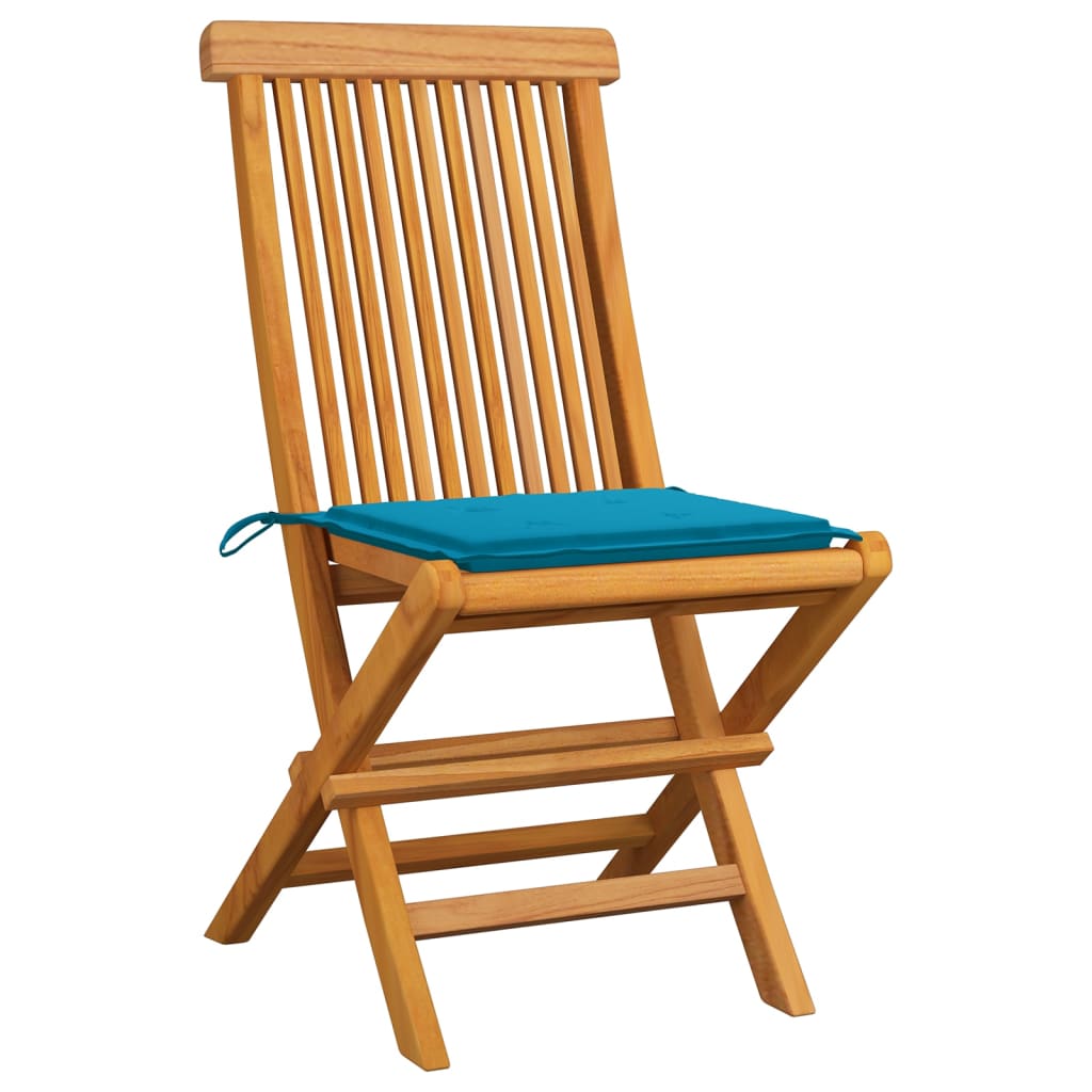 Folding Chairs with Blue Cushions 8 pcs Solid Teak Wood