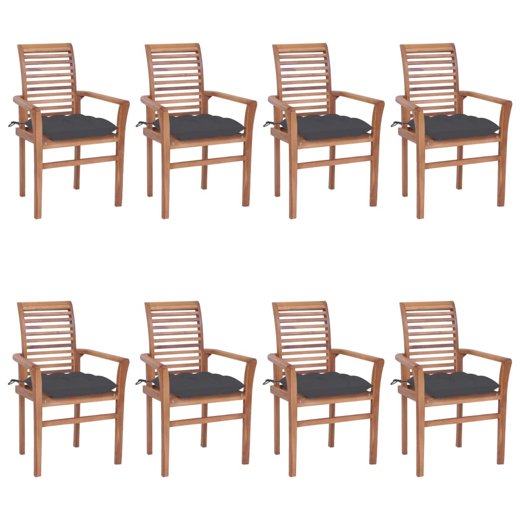 Dining Chairs 8 pcs with Anthracite Cushions Solid Teak Wood