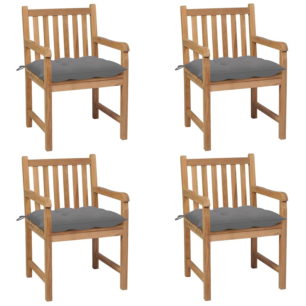 Garden Chairs 4 pcs with Grey Cushions Solid Teak Wood