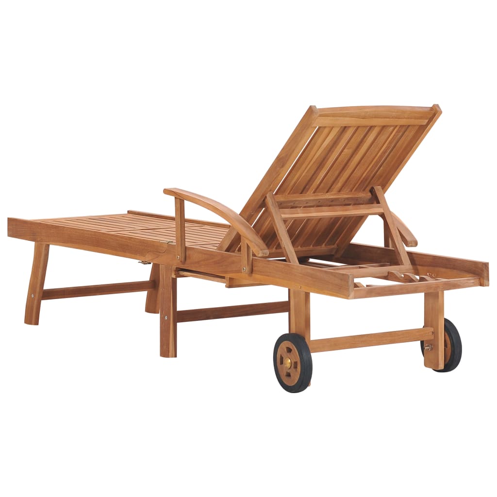 Sun Loungers 2 pcs with Grey Cushion Solid Teak Wood
