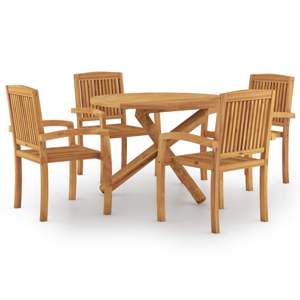 5 Piece Garden Dining Set Solid Wood Teak