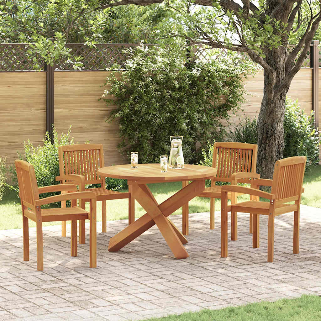 5 Piece Garden Dining Set Solid Wood Teak