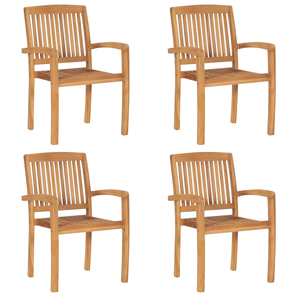 Stacking Garden Chairs with Cushions 4 pcs Solid Teak Wood