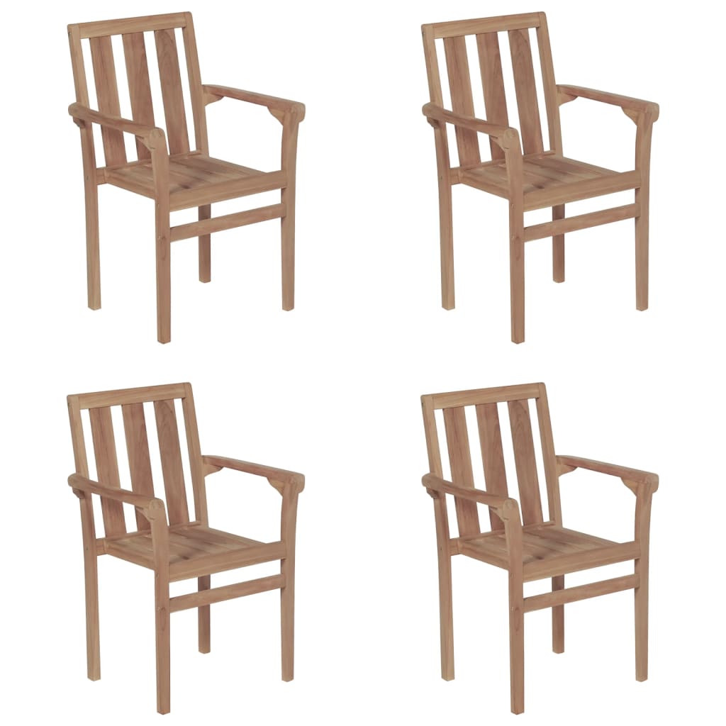 Stackable Garden Chairs with Cushions 4 pcs Solid Teak Wood