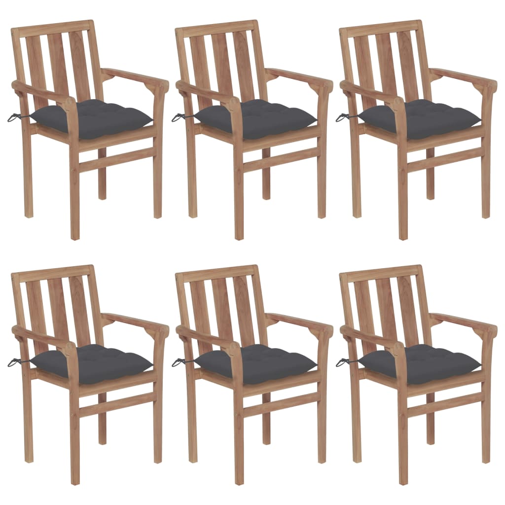 Stackable Garden Chairs with Cushions 6 pcs Solid Teak Wood