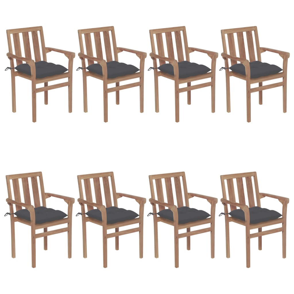 Stackable Garden Chairs with Cushions 8 pcs Solid Teak Wood