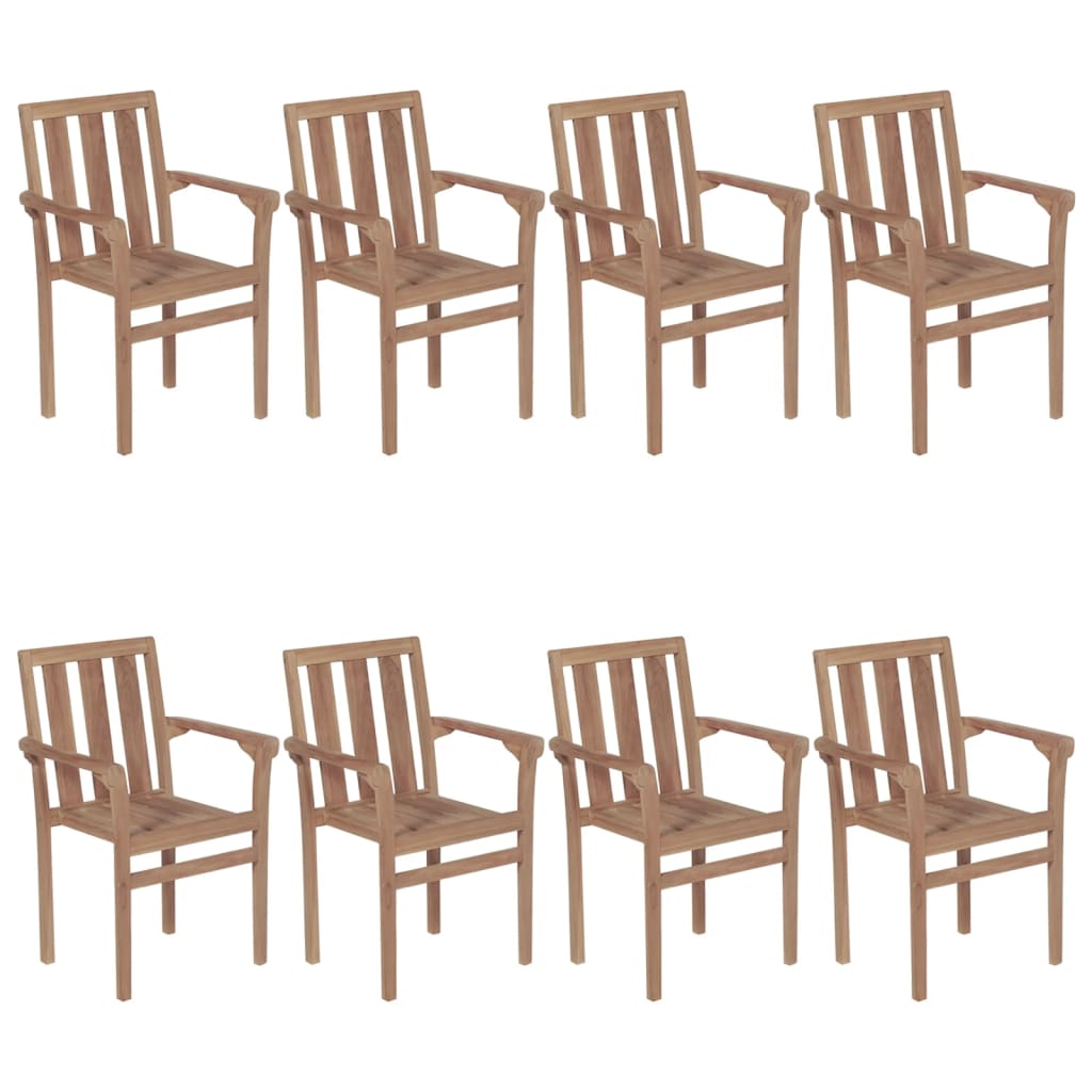 Stackable Garden Chairs with Cushions 8 pcs Solid Teak Wood