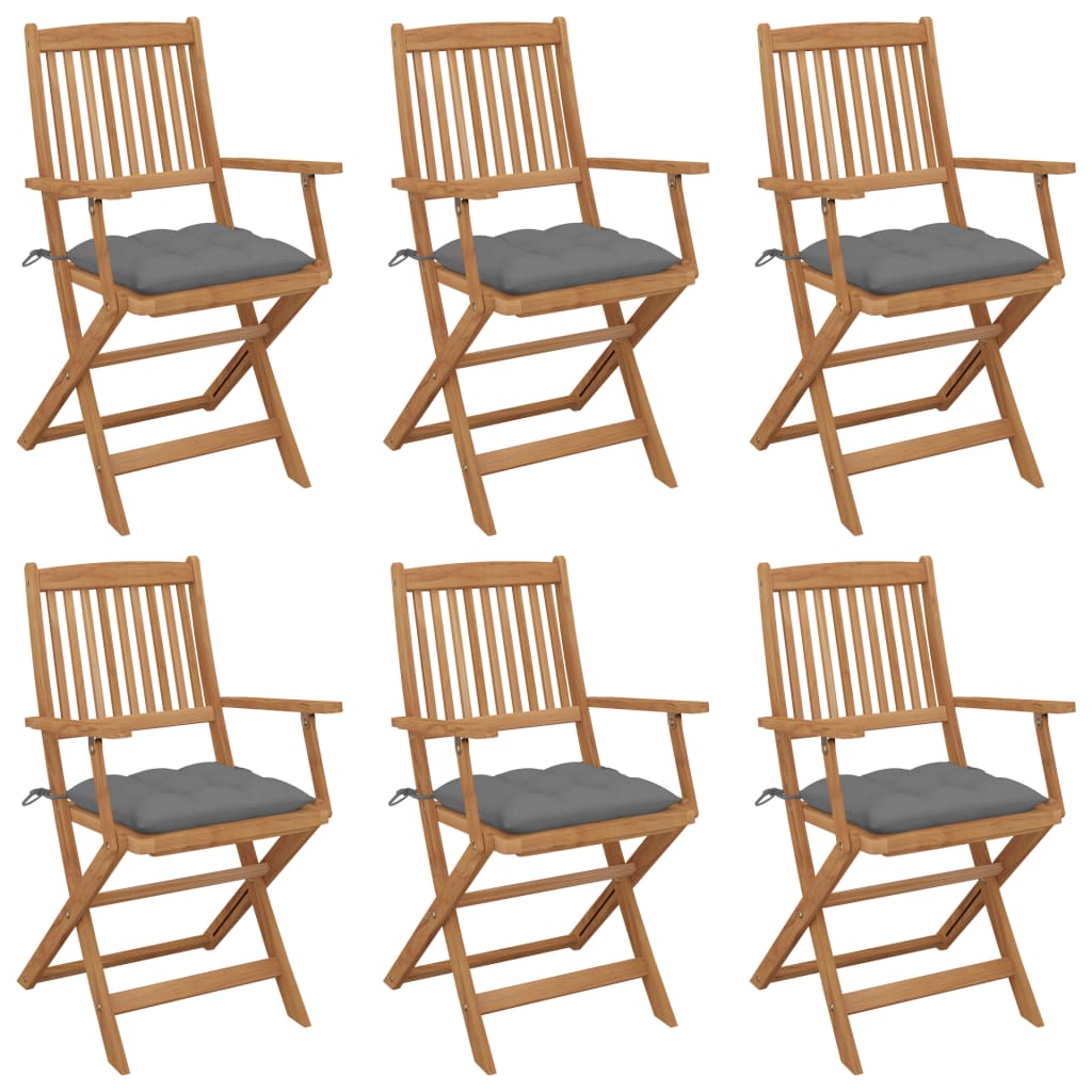 Folding Garden Chairs 6 pcs with Cushions Solid Acacia Wood