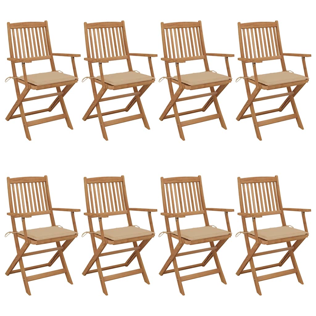 Folding Garden Chairs 8 pcs with Cushions Solid Acacia Wood